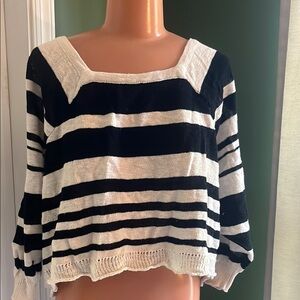 Free People Black and White Striped Sweater